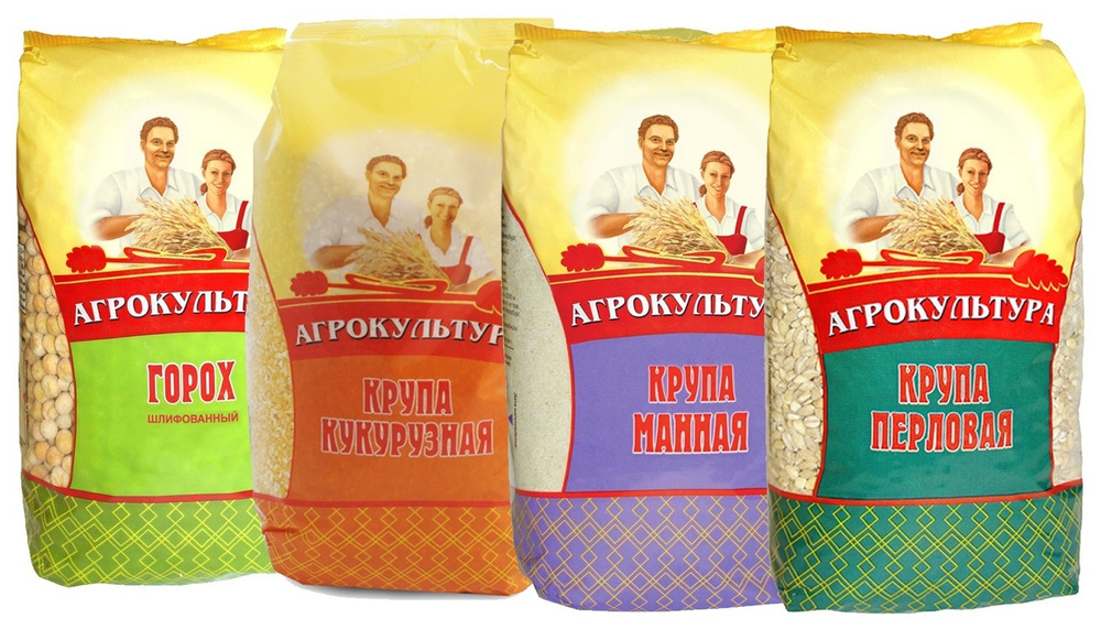 Набор круп Агрокультура 4 шт.: Горох шлифованный 800 г, Кукурузная 600 ...