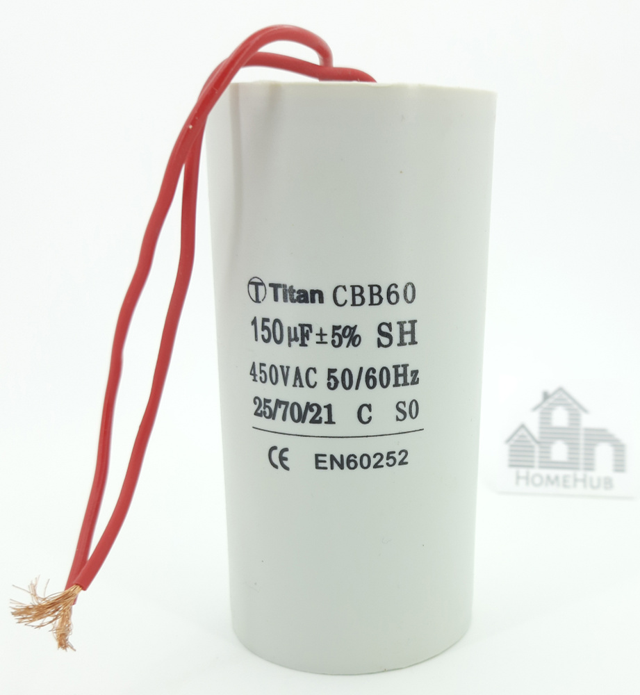 Пусковой конденсатор 150uF(мкф), 450V, CBB-60, 65x130, гибкие выводы ...
