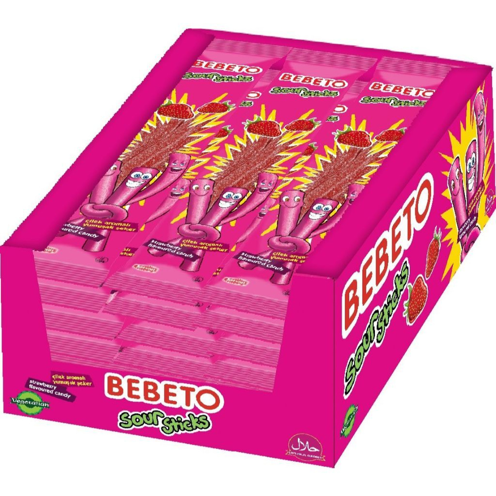 жевательный мармелад BEBETO SOUR STICKS со вкусом клубники - 24 шт. х35 гр. (Халяль) #1