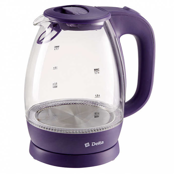 Delta Электрический чайник DL-1203 2200Вт, 1,7л стекло коричневый с бежевым, фиолетовый  #1