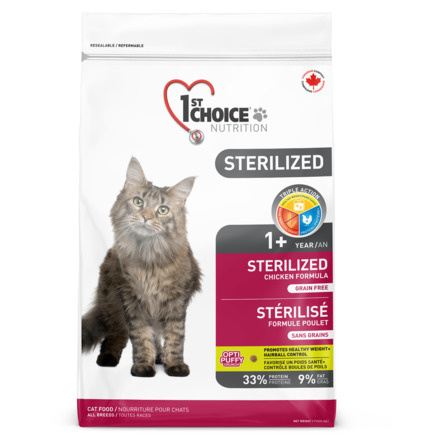 1st Choice sterilised 2,4 кг сухой корм для кастрированных и стерилизованных кошек с курицей и бататом #1