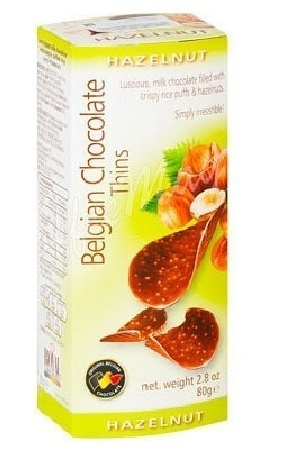 Шоколадные чипсы Belgian Chocolate Thins Hazelnut / Бельгийские шоколадные чипсы Фундук 80 г  #1