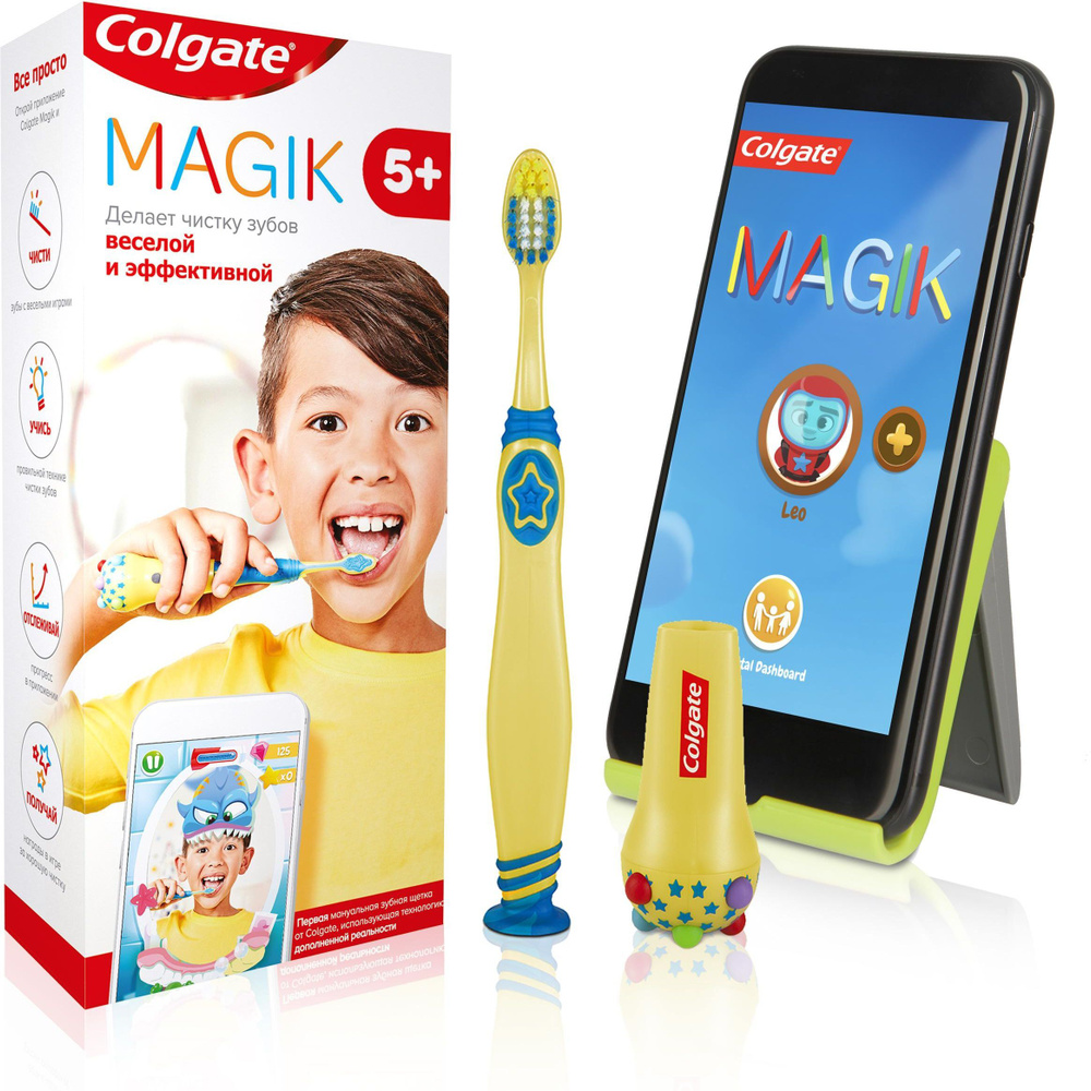 Зубная щетка Colgate Magik, детская, с приложением для чистки зубов 5+,  супермягкая - купить с доставкой по выгодным ценам в интернет-магазине OZON  (523855467)