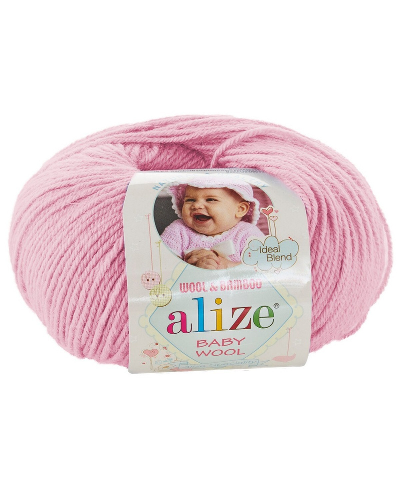Пряжа Alize baby wool - 3 шт, 185 св.розовый, 175 м/50г, 40% шерсть, 20 ...