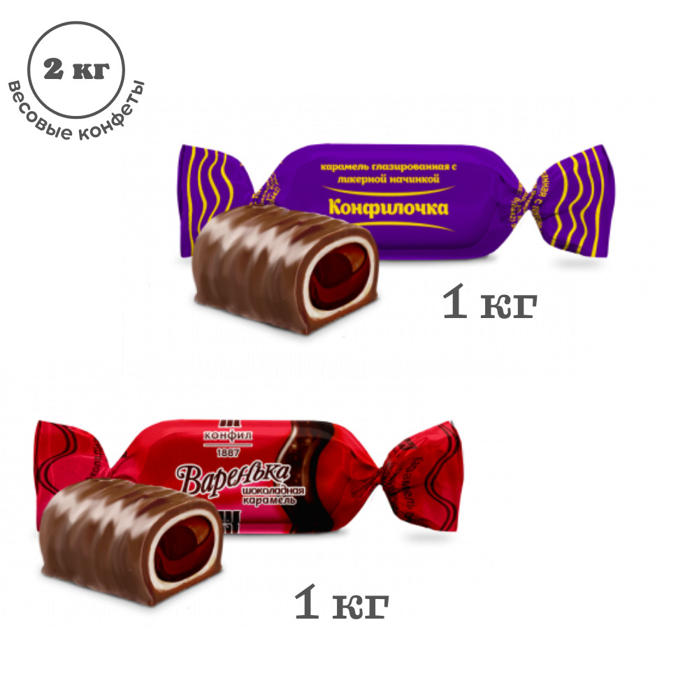 Конфеты карамель глазированная Конфил "Варенька шоколадная" с шоколадно-молочной ликерной начинкой - #1