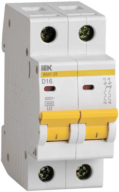 Выключатель автоматический модульный 2п D 16А 4.5кА ВА47-29 IEK MVA20-2-016-D  #1