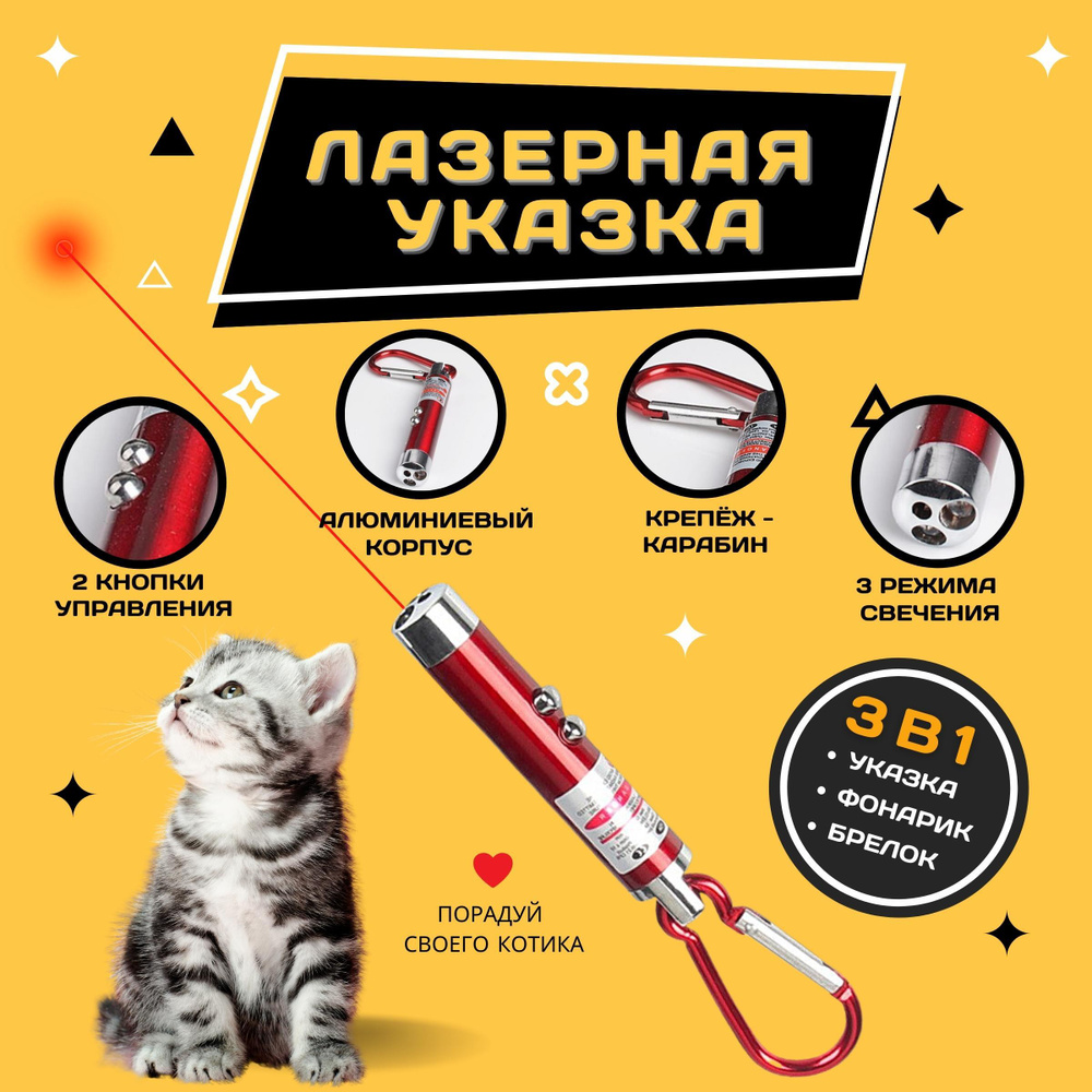 Лазерная указка 3 в 1 / Игрушка для кошек и собак с карабином / для игры с  домашним питомцем - купить с доставкой по выгодным ценам в  интернет-магазине OZON (520953368)