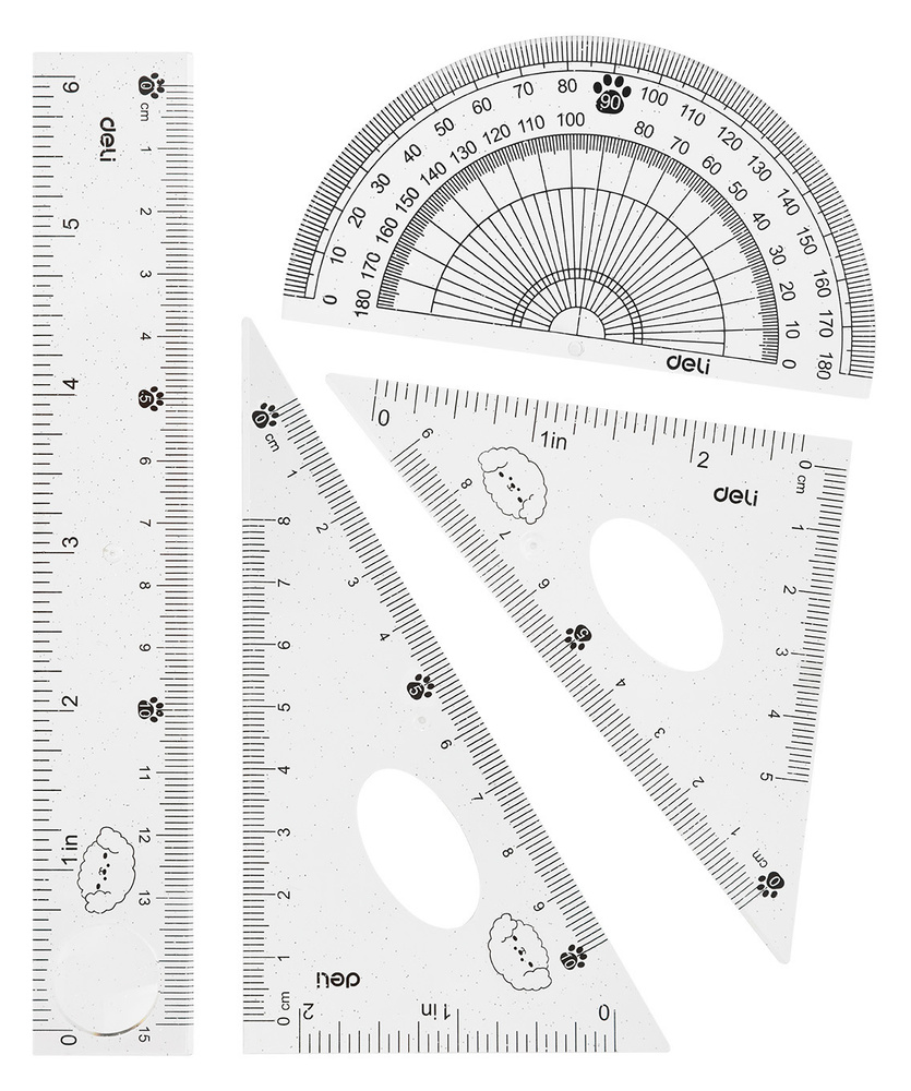 Набор чертежный для школы, геометрии Deli MiYou EH657 дл.15см ассорти, (линейка 15см., треугольник 2шт., #1