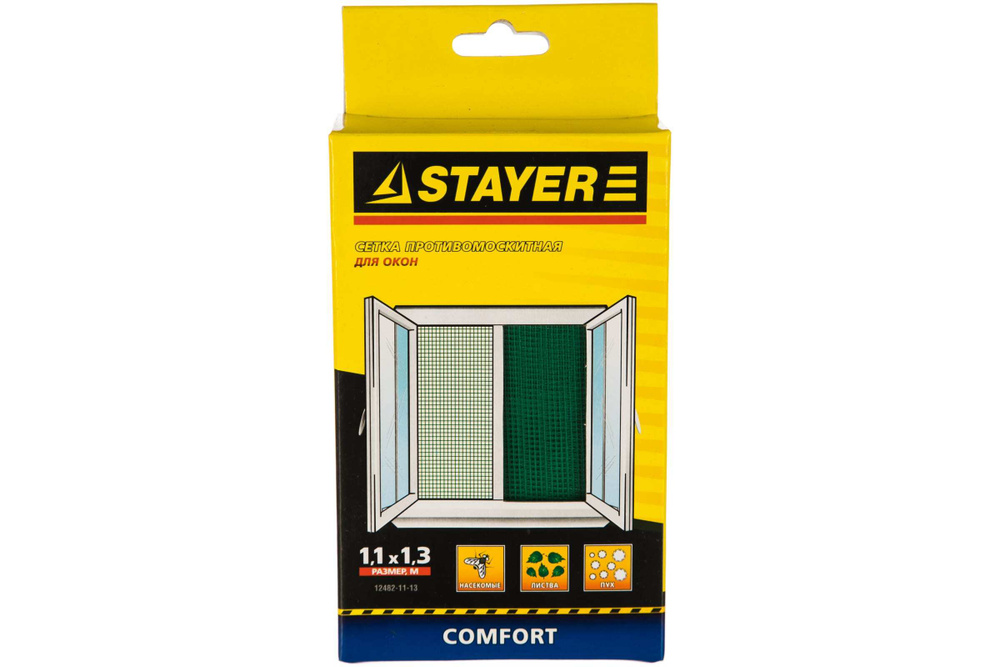 Противомоскитная сетка для окна с крепежной лентой Stayer STAYER COMFORT 12482-11-13 зеленая, ПЭТ, 1.1x1.3м #1