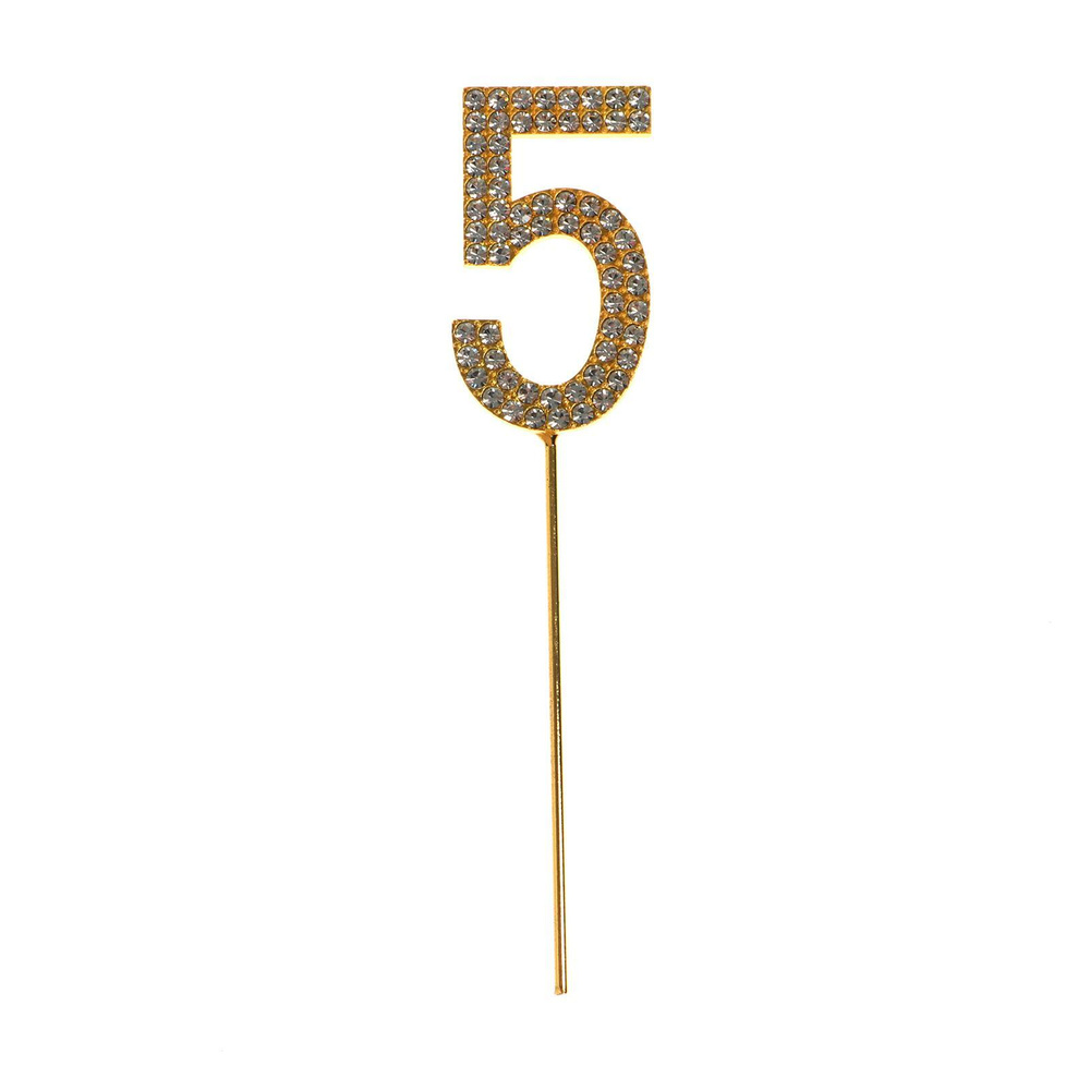 Топпер "5", со стразами, цвет золотой #1