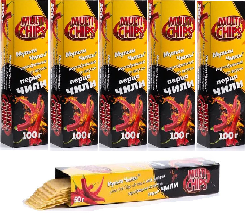Чипсы натуральные MultiChips со вкусом перца Чили, 6 упаковок по 100 грамм  #1