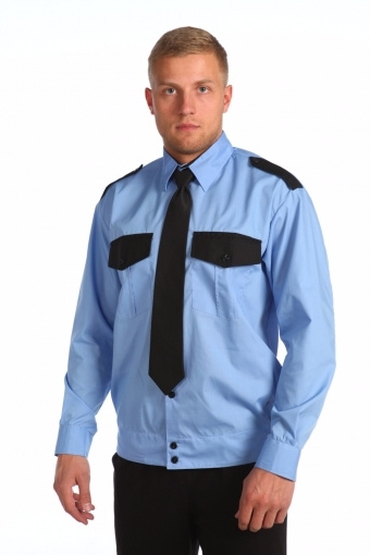 Рубашка охранника длинный рукав голубая/черная на выпуск  #1