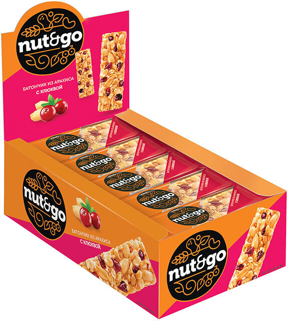 Батончик Nut&Go с арахисом и клюквой, 42 г (упаковка 18 шт.) - купить с ...