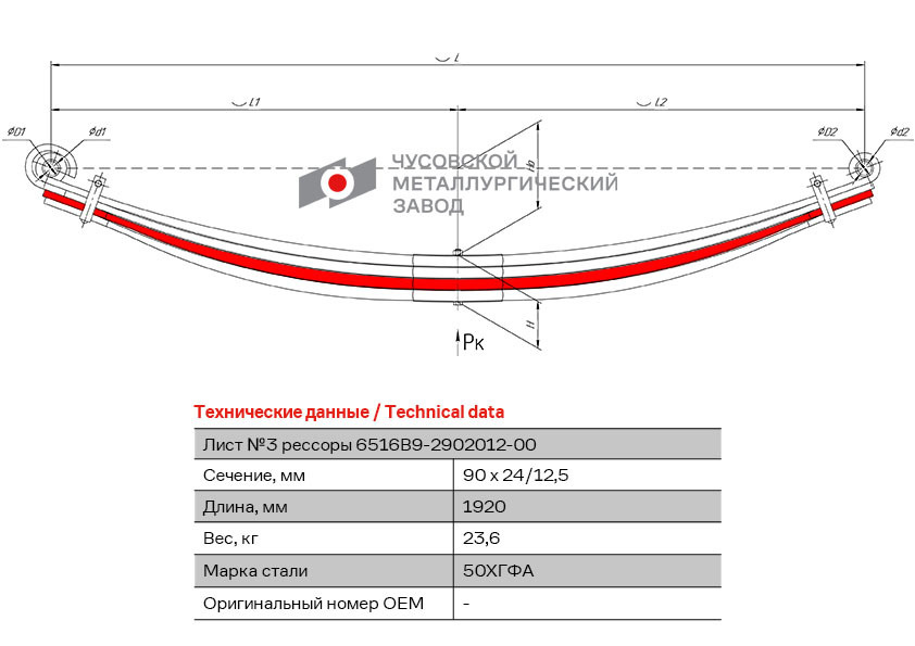 Лист №3 Рессора передняя для МАЗ 6516 4 листа #1