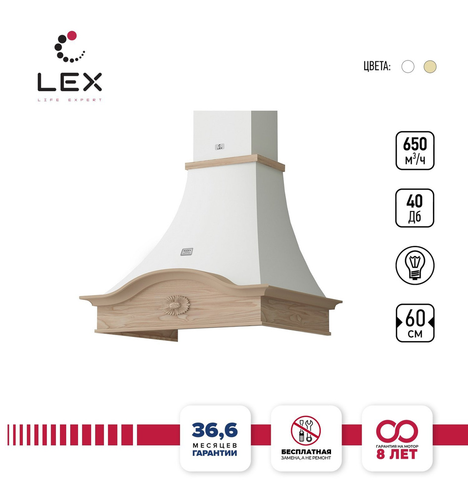 Вытяжка кухонная на 60 см встраиваемая Рустика LEX MILANO 600 White, белая #1