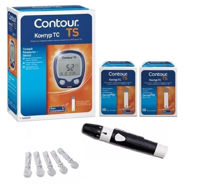 Глюкометр Contour TS (Контур ТС) с прокалывателем + 100 тест-полосок ...