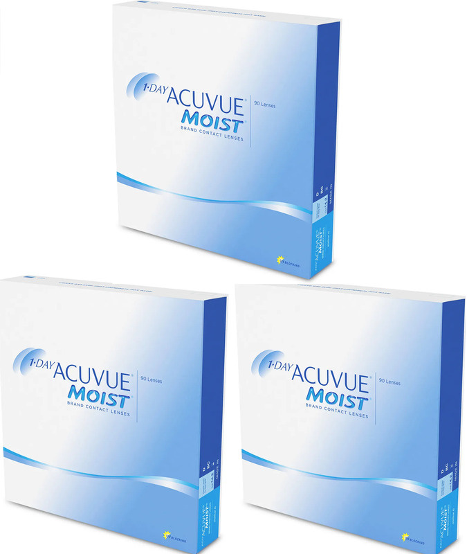 ACUVUE Moist -11.00 / 14.2 / 8.5, 270 штук (3 пачки по 90 линз) контактные однодневые гидрогелевые (материал #1