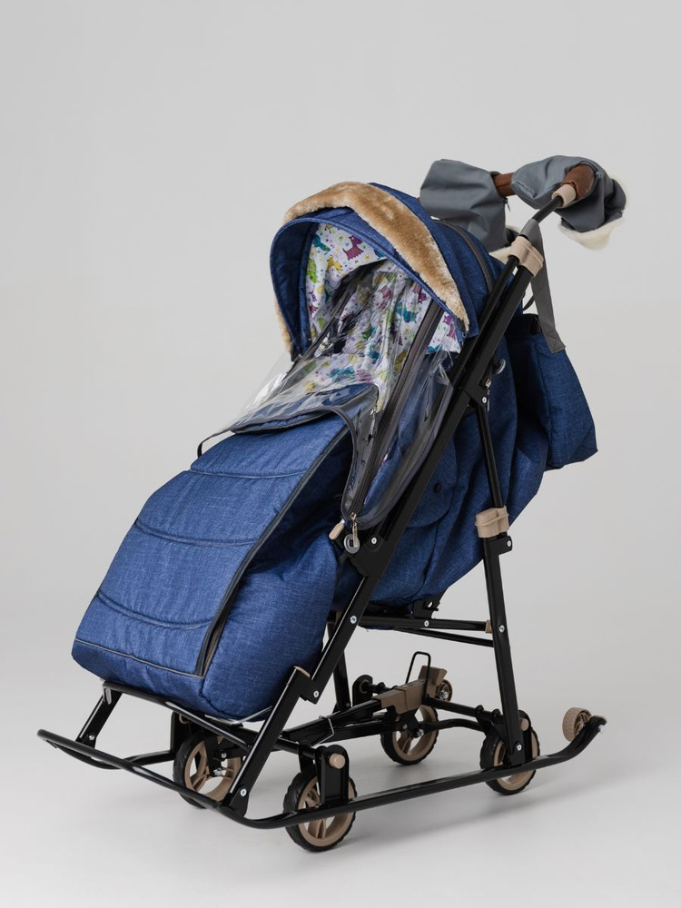 Санки коляска с перекидной ручкой и сумкой для мамы утеплённые облегчённые санки Glory  #1