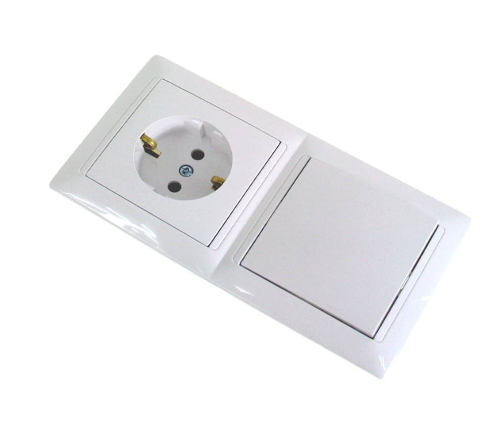 Блок электроустановочный выключатель одноклавишный + розетка с ...