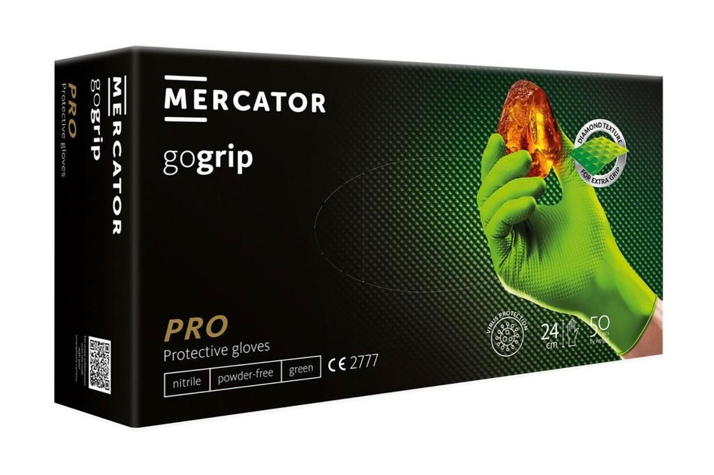 Перчатки особо прочные нитриловые размер L, Меркатор/Mercator GoGrip, защитные зеленые, 25 пар/50 штук #1