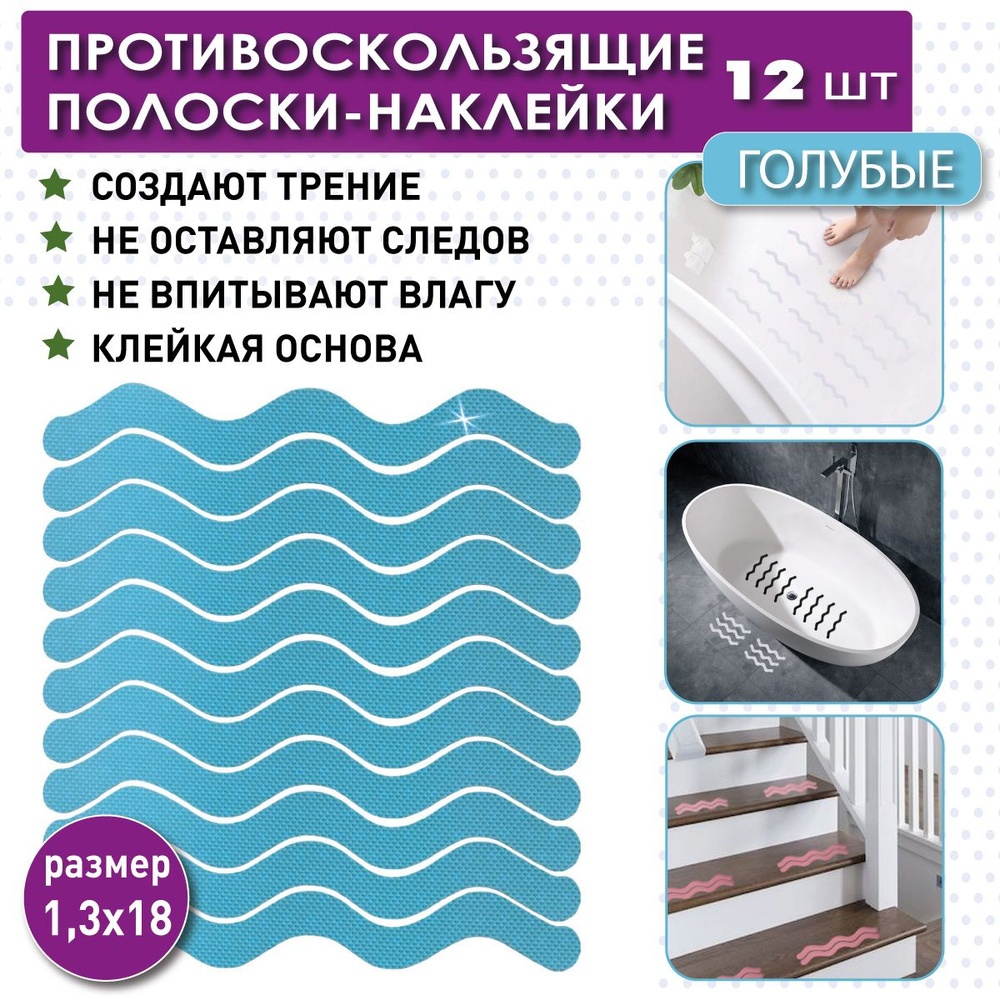 Коврик противоскользящий для ванной, Полоски-голубые - купить по выгодной  цене в интернет-магазине OZON (656201536)