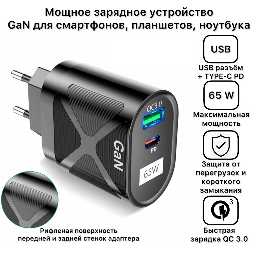 Сетевое зарядное устройство КупиСебе, 65 Вт, USB Type-C, USB 3.1 Type-A,  Power Delivery, Quick Charge - купить по выгодной цене в интернет-магазине  OZON (761299435)