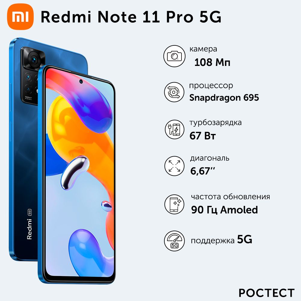 Смартфон Xiaomi Redmi Note 11 Pro 5G Ростест 64 ГБ - купить по выгодной  цене в интернет-магазине OZON (627823069)