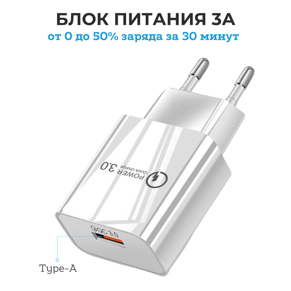 Блок питания для телефона с быстрой зарядкой телефонов, наушников / цвет  белый