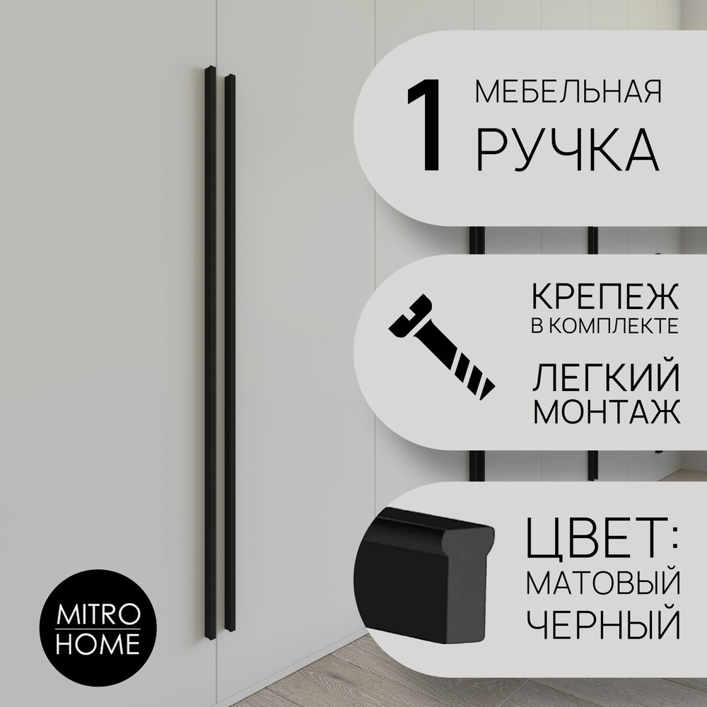 Ручка мебельная для шкафа, черная, MITRO HOME line1 / 100см / 1шт. #1