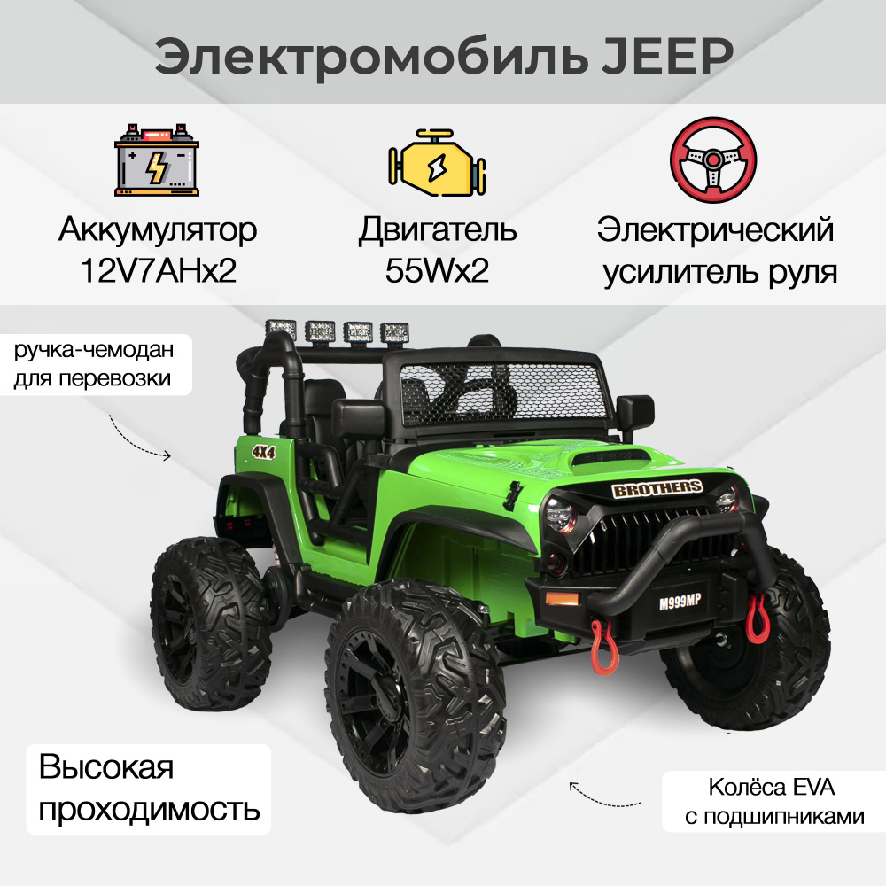 Электромобиль детский машина Jeep с пультом управления на аккумуляторе для  детей, со световыми и звуковыми эффектами на улицу,