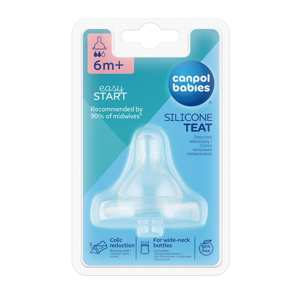 Соска Canpol Babies анатомическая для бутылочек с широким горлом EasyStart силикон, 1 шт, средний поток, #1