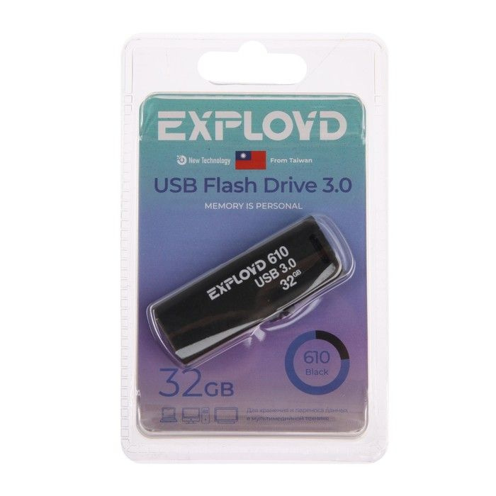 Флешка Exployd 610, 32 Гб, USB3.0, чт до 70 Мб/с, зап до 20 Мб/с, черная  #1