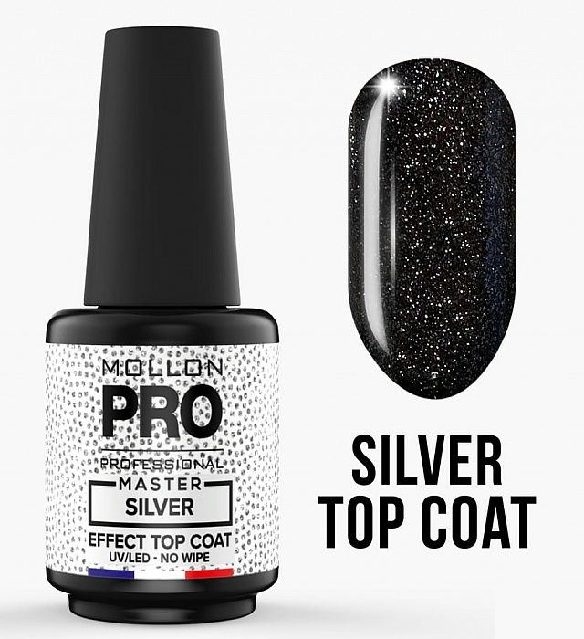 MOLLON PRO Верхнее покрытие с частицами серебра без липкого слоя MASTER SILVER EFFECT TOP COAT NO WIPE #1