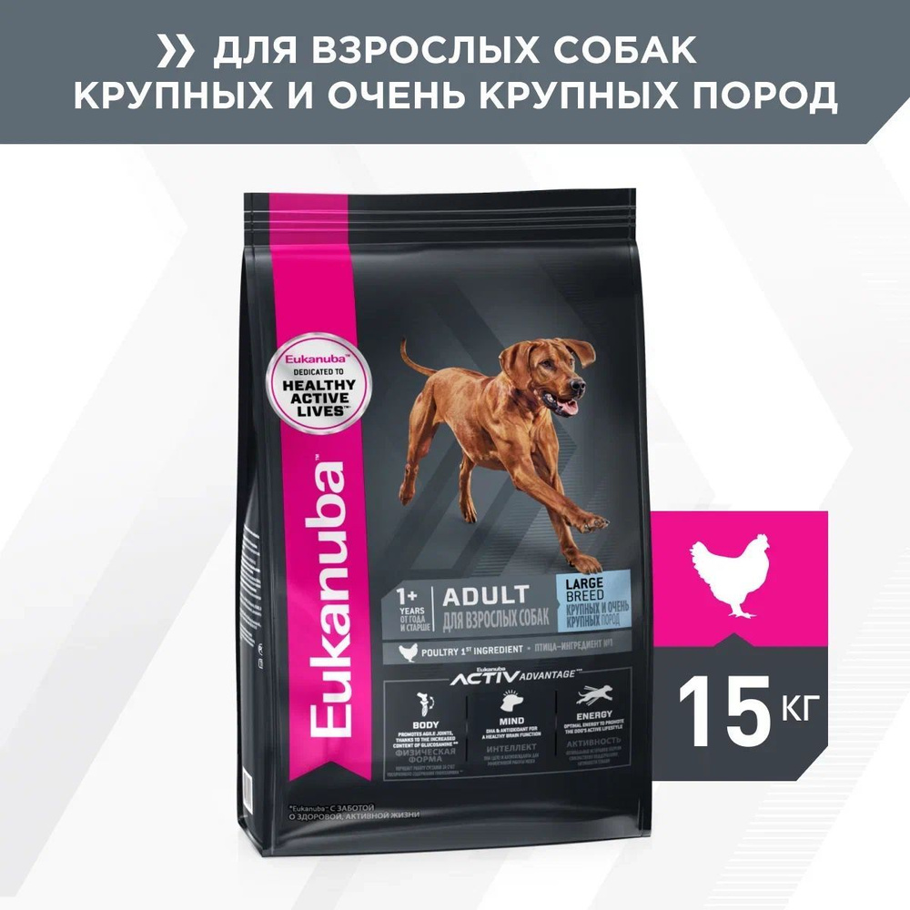 Сухой корм для собак Eukanuba для крупных пород, с курицей, 15 кг ...