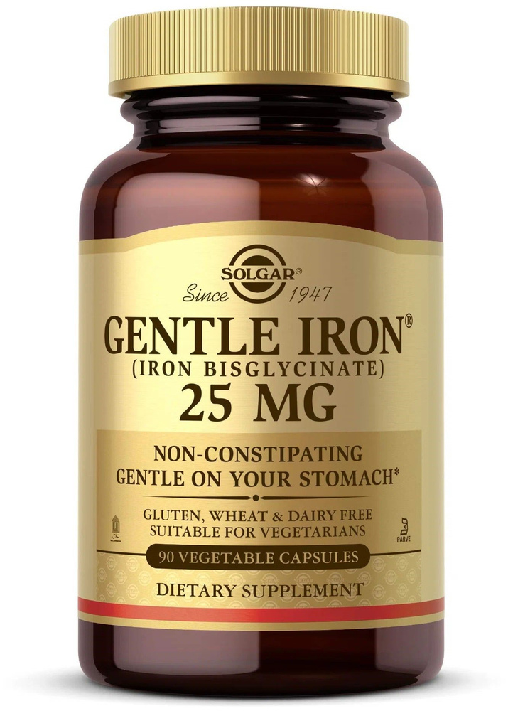 Солгар (Solgar Gentle Iron (Iron Bisglycinate)), Легкодоступное Железо, Джентл Айрон 25 мг 90 растительных #1