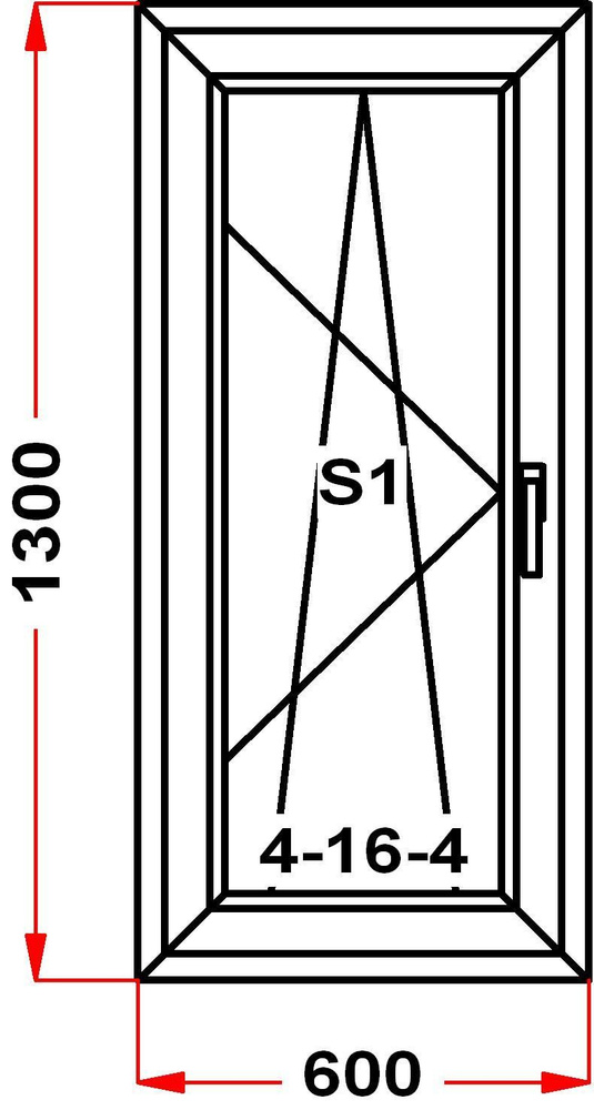 Окно ПВХ GRUNDER 60 мм (1300 x 600), с поворотно-откидной створкой ...