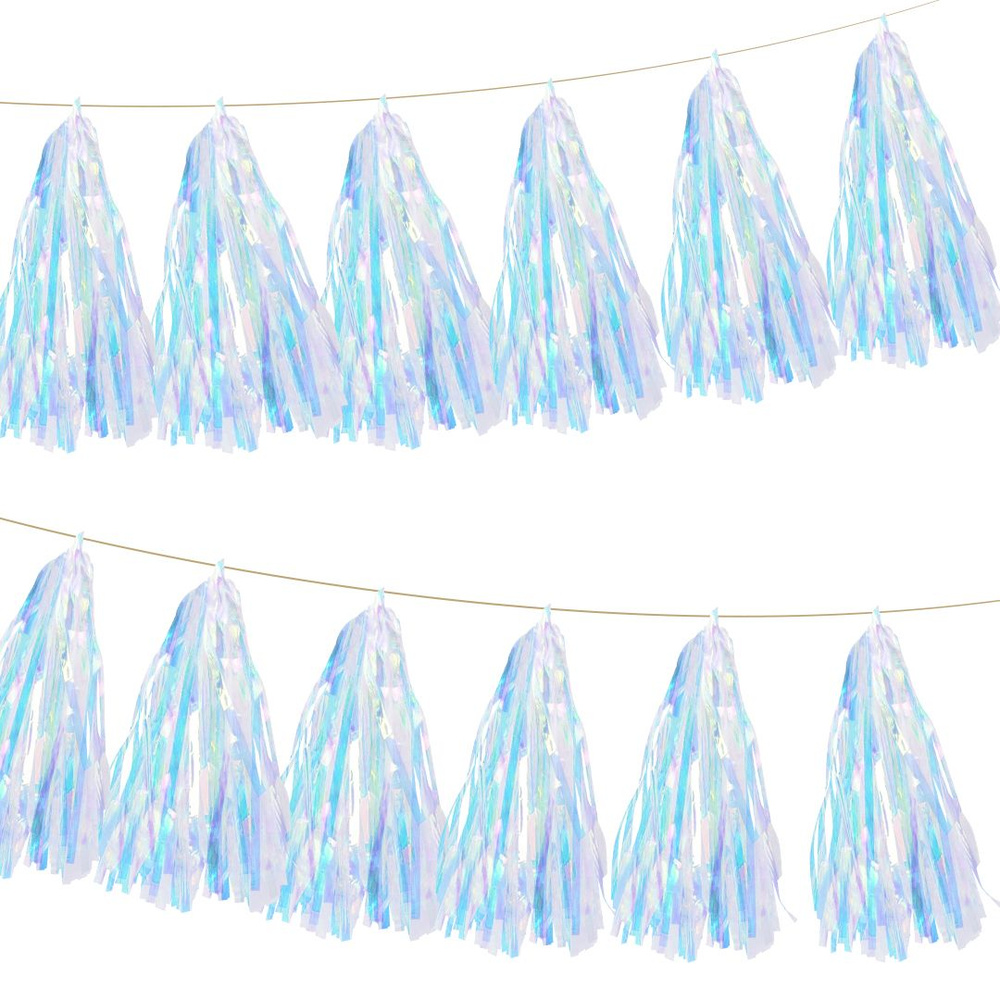Гирлянда Тассел, Гирлянда растяжка для праздника, Хамелеон, Голубой, Голография, 35*12 см, 12 листов. #1