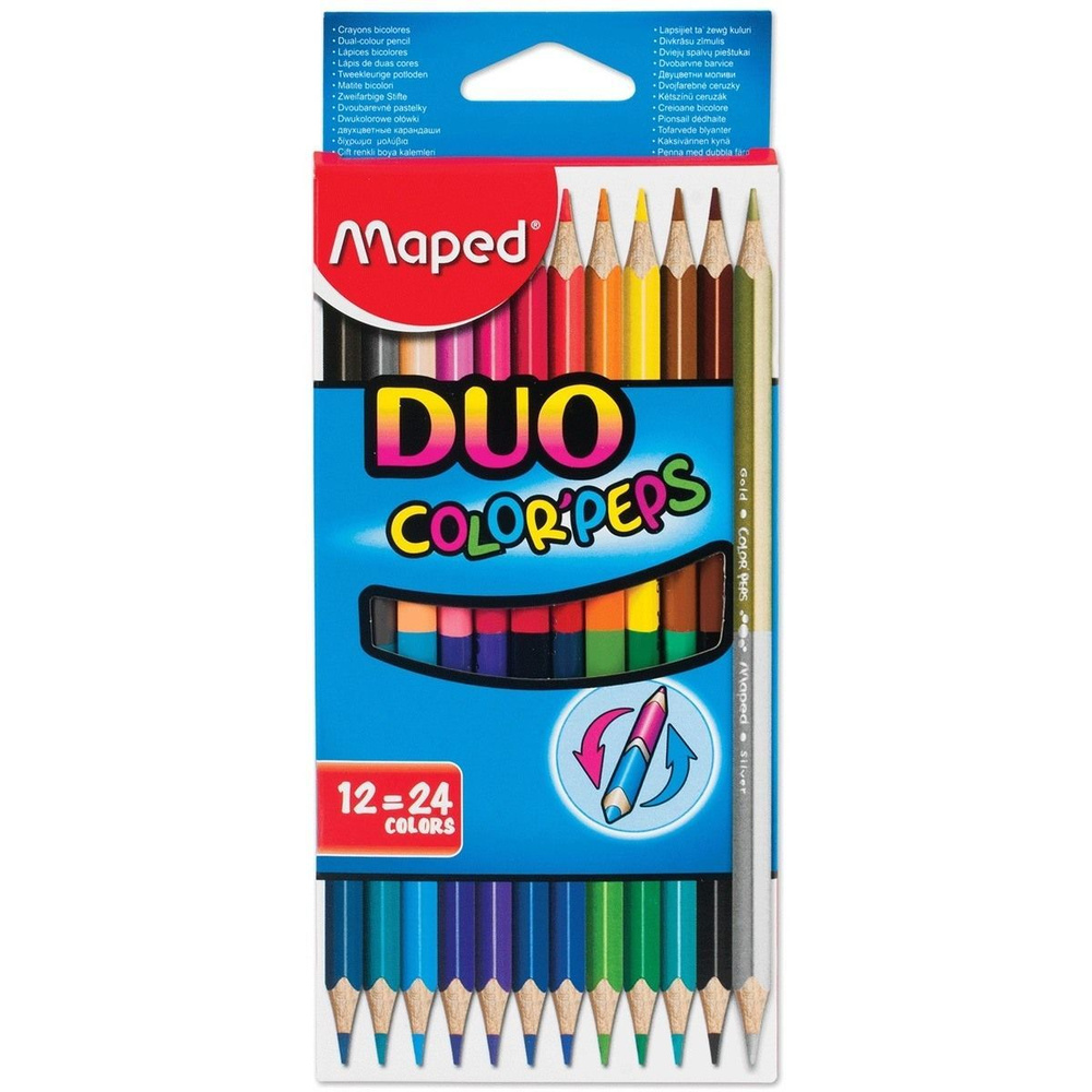 Карандаши Maped двухцветные "Color Pep's" 12 шт, 24 цвета, трехгранные, двусторонние (829600)  #1