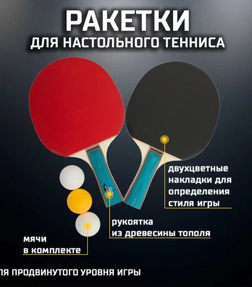 Набор для настольного тенниса, состав комплекта: 2 ракетки, 3 мяча ...