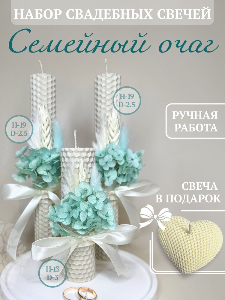 Свечи венчальные, 19 см х 2.5 см, 3 шт #1