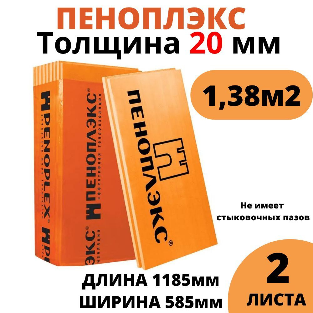 Пеноплэкс 20 мм ОСНОВА 2 листа 1,38 м2 высокоэффективный утеплитель из ...