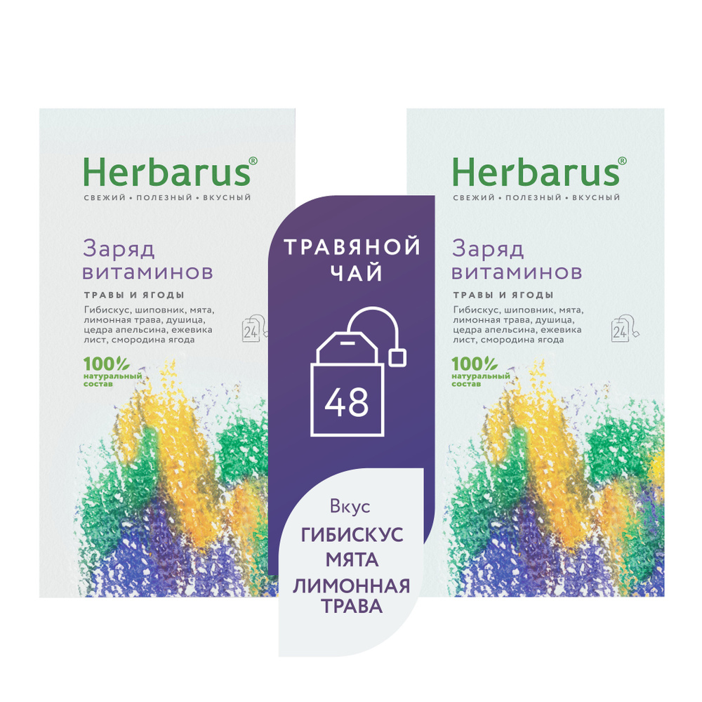 Чай в пакетиках из трав Herbarus, Заряд Витаминов, 2 пачки, 48 пакетиков  #1