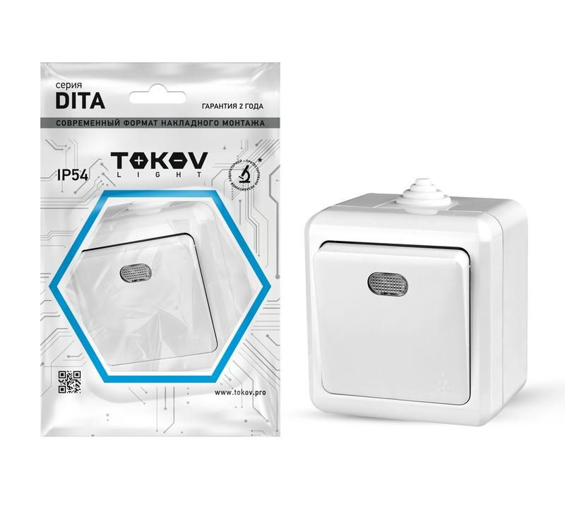 Выключатель 1-кл. ОП Dita IP54 10А 250В с индикацией бел. TOKOV ELECTRIC TKL-DT-V1I-C01-IP54  #1