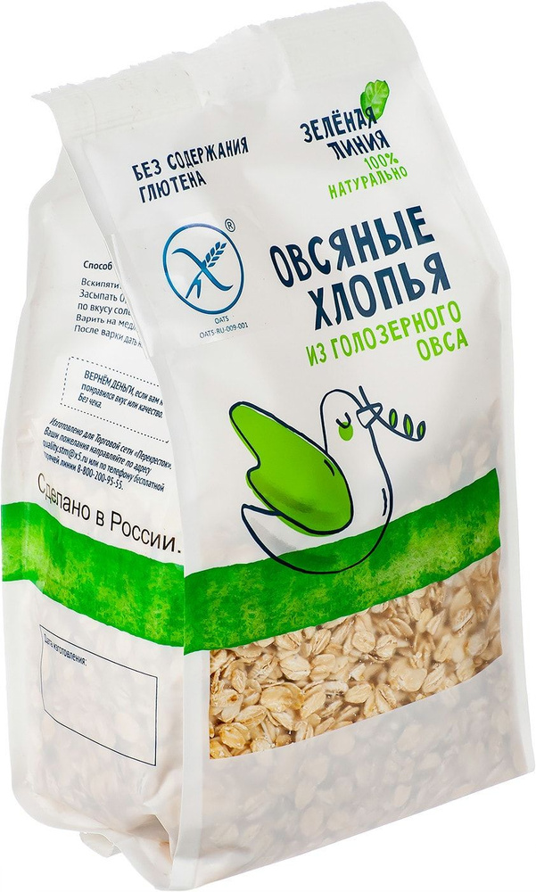 Хлопья овсяные Зеленая линия из голозерного овса 375г - купить с ...