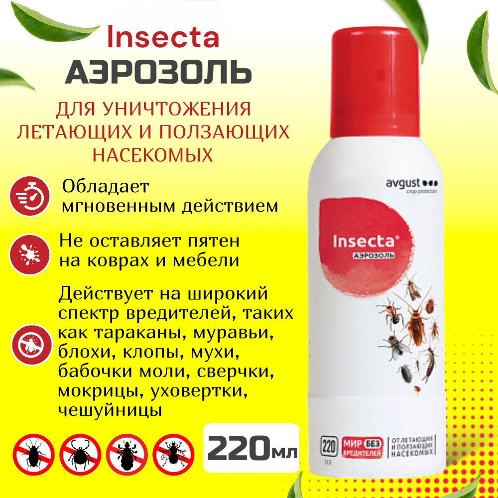 Аэрозоль INSECTA от летающих и ползающих насекомых, 220 мл - купить с  доставкой по выгодным ценам в интернет-магазине OZON (948928891)