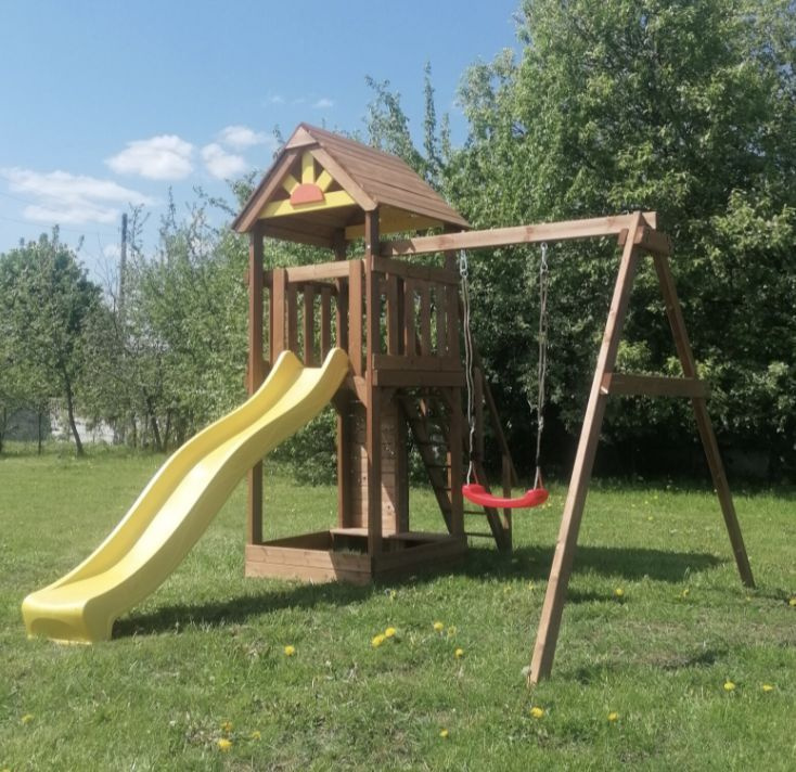 Детская площадка Выше Всех - Теремок с пластиковой горкой 2,2 метра ...