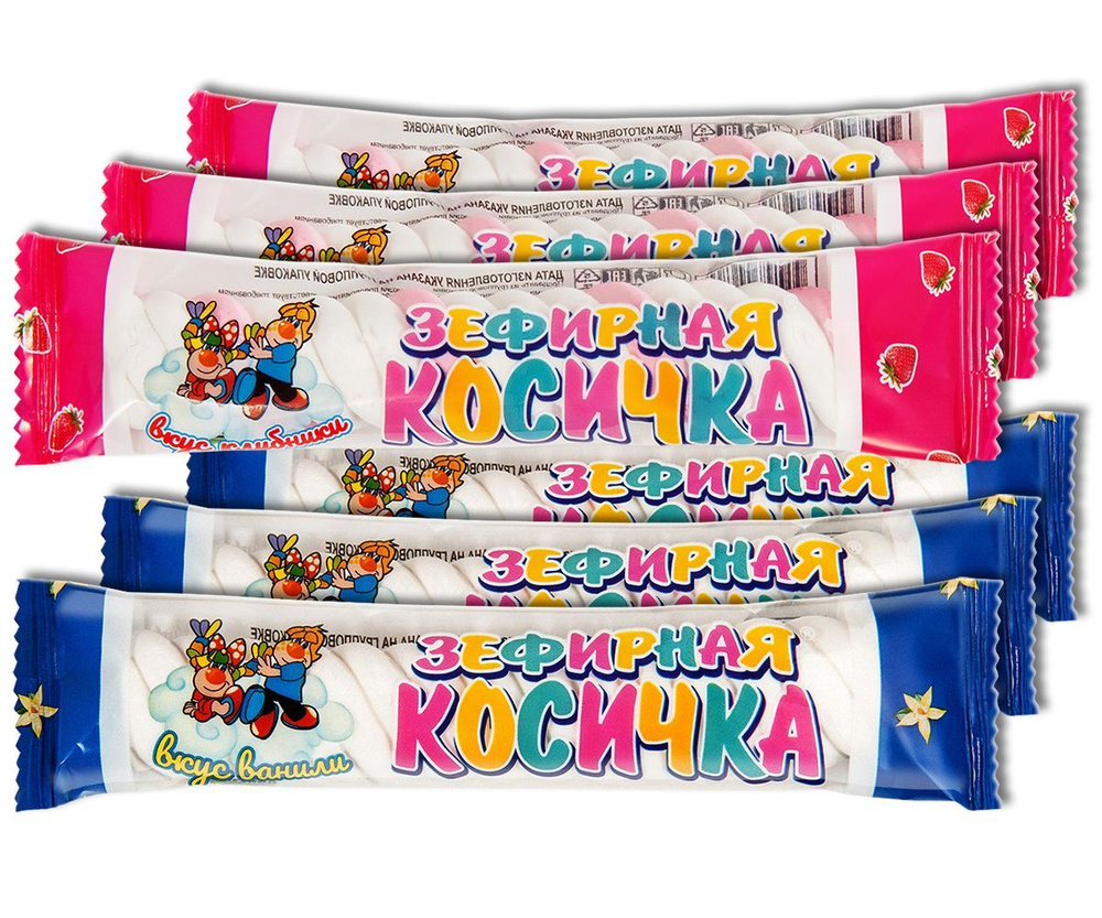Жевательный зефир "Зефирная косичка" клубника и ваниль, 12г, 6 шт ...