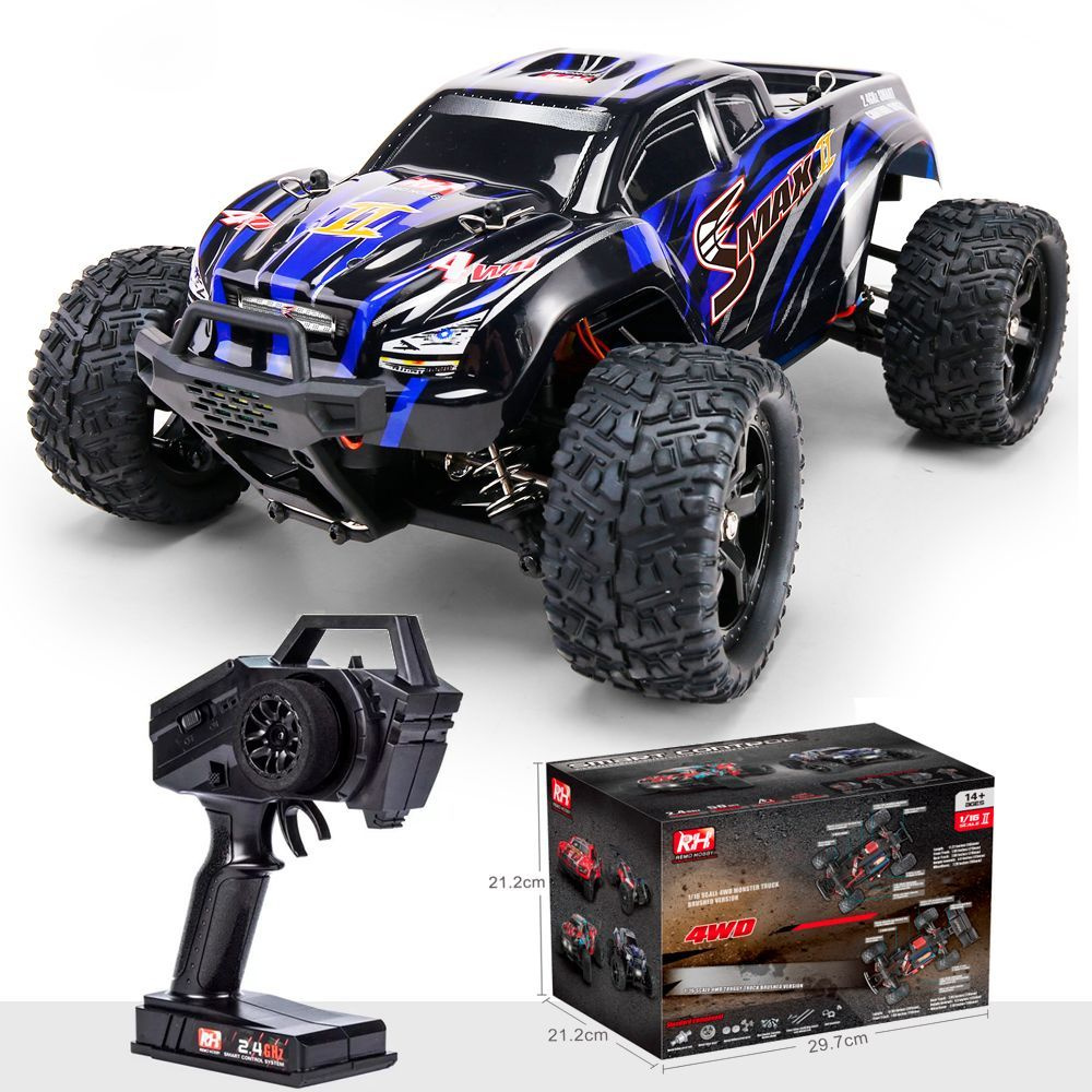 Радиоуправляемый монстр Remo Hobby SMAX (синий) 4WD 2.4G 1/16 RTR RH1631 /  4х4 машинка на пульте управления - купить с доставкой по выгодным ценам в  интернет-магазине OZON (234121160)