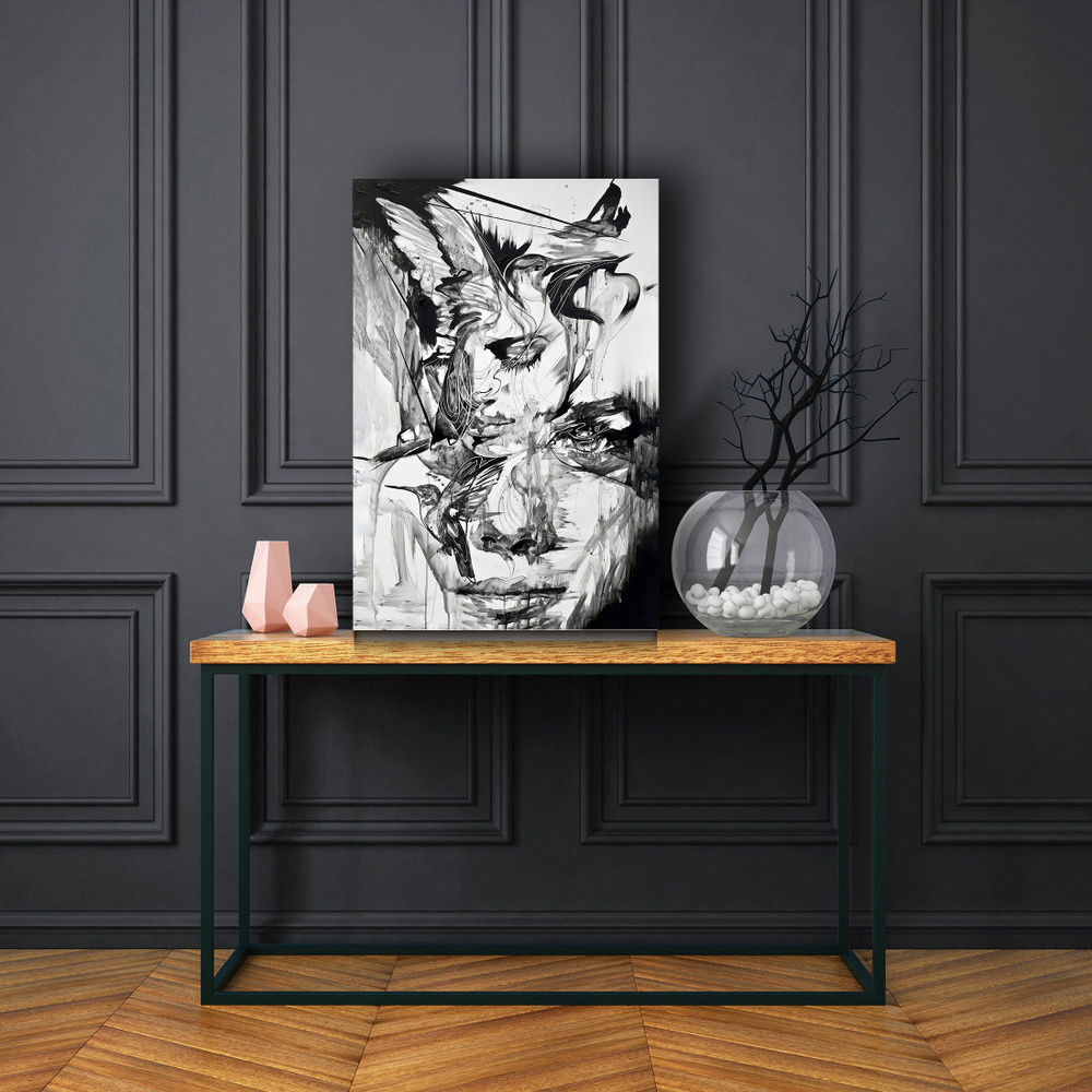 Минималистические постер "Абстракция черты лица и колибри" 40*60 см ...