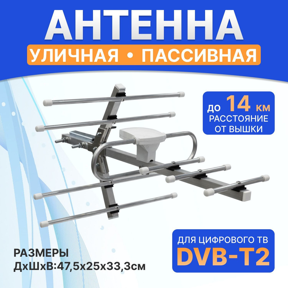 Антенна уличная для цифрового телевидения пассивная DVB-T2, 8 дБи .